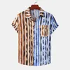 Mäns casual skjortor hawaiian stil mäns digitala tryckta kortärmade skjorta mode sommarknapp upp framficka män slips färg ränder s