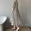 Plant Print Floral Women's Dresses Summer Oversize Ladies Vestidos Dress French Style Chiffon Puff Sleeve Robe KE1599 220518