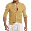 Camisa de linho de linho de algodão casual da blusa masculina camisetas de botão de verão para homens y220411