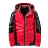 5xl 7xl 9xl Winter Men Jacka Casual Parka Bright Leather Outwear Waterproof Thicken Warm Stand Collar Outwear Coat 201127