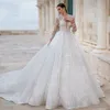 Elegante abito da ballo Abiti da sposa Paillettes Perline Sexy Scollo a V Maniche lunghe Lunghezza del pavimento Treno Elegante Vita alta Lussuoso Pizzo Ruffles Vintage Robes De Soiree