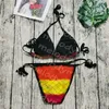Womens Rainbow Bikini Travel Backless Swimwear Pool Party Bathing Suit Designer Letter Swimsuit