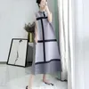 캐주얼 드레스 Miyake Pleated Dress 2022 여름 여성 격자 무늬 대형 민소매 하이 패션 롱 비치