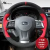 NEW Hand-Stitched Leather Suede Carbon Fibre Steering Wheel Cover For Subaru XV Forester Lions Outback WRX Wing BRZ Car Accessories
