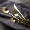 Set di stoviglie 4 pezzi Gold Dinner Knife Fork Posate 18/10 Acciaio inossidabile Frost Restaurant Set di lusso Accessori da cucina in metallo Stoviglie