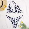 Womens Swimwear JyoJyo Sexy One Shoulder Bikini Set 2022 Cow Print Swimsuit Women 2 Pieces Irregular Female Hollow Out Bathing Suit