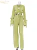 Clacive Sexy Grünes Hosen-Set für Damen, lässig, lockere Bandage, Blusen, Hemd, passend, weites Bein, Hosenanzug, elegantes 2-teiliges Hosen-Set 220621