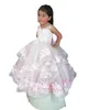 2022 PINK CUTE GIRLS PAGEANTES VIRESES JEWEND NECK DILEVELESS LACE SELPIQUES 3D FLORAL BALL DOUNTHREALS TILER TULLE TULLE LONG FLOWEN