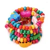 Beaded Strands 5Pc Lovely Kids Children Wood Elastic Bead Bracelets Birthday Party Jewelry Gift Fawn22