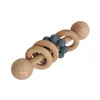 Massaggiagengive per bambini Dentizione Anello in legno di faggio naturale Dita infantili Giocattoli per esercizi Giocattolo per bambini con perline in silicone