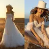 2022 Boho Country Wedding Dresses for Women Bridal Gowns Off the Shoulder Lace A Line Summer Beach Robe de Mariage