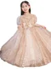 Champagne Princess Flower Girls Dresses Wedding Sequined Lace Tulle Puffy Party Children For Birthday Ball Gown Girl Pageant GOWNS 403