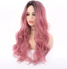 Gradient Pink Wavy Long Synthetic Wigs Deep Windy Curly Hair Women