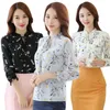 Camisas florales Ventas Moda Blusas de mujer Slim Three Qurter Lantern Sleeve Bow Tied Casual Camisa S-3XL