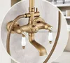Bathroom Shower Sets Antique Brass 8" Rainfall Head Faucet Set Tub Mixer Tap With Hand Krs147Bathroom