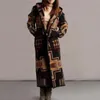 Damesgeul Lagen Vintage Patroon Gedrukt Long Hooded Cardigan Autumn Winter Warm Windscheiding Overjas vrouwen Elegante knop Pocket Top MU
