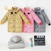 2021 New Children Plaid Medium Length Cotton Clothes Boys And Girls Solid Color Hooded Down Jacket Baby Warm Jacket J220718