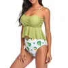 Conjunto de roupa de banho feminina Leaf Beach Biquíni estilo split com babados cintura alta saia maiô roupa de banho tankinis mini