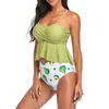 Dames badmode set blad strand bikini split stijl ruche hoge taille rok badpak swimwears tankini's mini