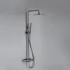 Wall-Mounted Thermostatic Valve System Bagnolux Brushed Gray Brass Rain Faucet 8 - 12" Top Spray Head Bathroom Shower Set