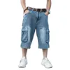 Men039s Jeans Men039s Short cargo d'été pour hommes avec plusieurs grandes poches coupe ample Hip Hop Skateboard short en jean Baggy lavé 8741753