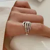 2 sztuk Regulowany 925 Sterling Silver Pierścień Trend Punk Rock Vintage Palcowy Ring Kreatywny Szkielet Ręcznie Pętla Party Biżuteria Dla Kobiet