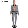 CM.YAYA houndstooth 패치 워크 여자를위한 2 개의 2 조각 세트 빈티지 피트니스 복장 재킷 + 바지 streetwear tracksuit 220315