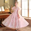 Bling Sequin Pageant Fluffy Pink Sequined Ruched Flowed Girl Vestidos de fiesta Vestidos de fiesta para chicas First Holy Communion Vestido