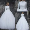 Muslim Long Sleeve Wedding Gowns Modest Lace Appliqued A Line Tulle Bridal Dresses Stand Collar Simple Vestidos De Novia Fashion Brides Formal Robes Marriage CL0391