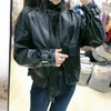 Big Pocket Loose Design BF Motobike Zipper Sleeve Puff Chic Women Lady Pu Leather Jacket L220801