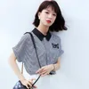 Blouses Femmes Chemises Mince Rayé En Mousseline De Soie À Manches Courtes Dames Top Femmes Casual 2022 Été Coréen Mode Pull Col Rabattu Blou