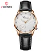 Armbandsur Chenxi Mode Luxury Rhinestone Round Dial Quartz Watch Kvinnor Vattentålig Enkel Läderband Klockor Reloj de Mujer