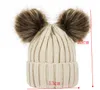 Children Baby Knitted-Hats Winter Knitted Solid Crochet Hat Warm Soft Pom-Pom Beanies Double Hairball Hats Outdoor Slouchy Caps SN4080