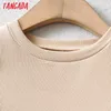 Tangada mulheres básicas strethy colheita de algodão camiseta manga longa o pescoço t-shirt senhoras casual tee wear top ch7 220321