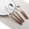 Imitation Wood Handle Cutlery Set Western Stainless Steel Tableware Set 6/12/20/24/30Pcs Kitchen Knife Fork Spoon Dinnerware Set 220623