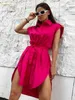 クレイシブファッションピンクノースリーブレディースシャツ夏のラペルシングルブルースレディースエレガントスリムトップテーマ服220704