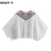 Xeasy Women Fashion 2 pièces Set Vintage Flowers Batwing Sleeve brodée chemise féminine haute jupe Sweet Suits 220509