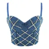 Moda Gorset Top Z Diament Denim Crop Sexy Glitter Party Club Rave Festival Odzież 220316