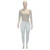 2022 Новые сексуальные кристаллические стразы Алмазки скинни с длинными брюками женщины с рукавом видят через Romper Clubwear Fitness наряды