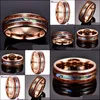 Wedding Rings Jewelry Engagement Anniversary Gift 8Mm Width 2.M Thick Plated Rose Gold Inlay Acacia And Abalone Shell Tungsten Steel Ring1 D