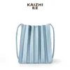Kaizhi Korean Pleated Design Ins Portable Shoulder Bag Artistic Temperament Vertical Messenger Small Lady Bag 220621