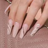 False Nails 24pcs Long Coffin Wearable Ballerina Fake Orange Gradient Gold Foil Full Cover Nail Tips Press On NailsFalse