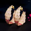 Hoop & Huggie CWWZircons Luxury Full Cubic Zirconia Paved Double Sided Feather Big Earrings For Women Dubai Gold Plated Jewelry CZ261Hoop Od