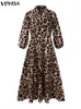 Casual jurken Oversized Leopard Gedrukte Boheemse Vestidos Spring Vintage Vrouwen Lange Maxi Jurk Beach Sundress Femme Clothing Party Robecasu