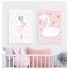 Canvas Print Swan Wall Painting Nursery Art Poster Nordic Wall Pictures Baby Girl Room Decor Ballet Girl Poster Anpassad namn 220623