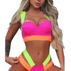 Sexy Patchwork Two Piece Swimwear Womens V-neck Crop Tank Tops with Hollowed Side High Waist e Bottoms Bathing Suit