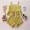 Bébé fille costumes vêtements d'été hauts + shorts gilet harnais Falbala coton lin couleur unie tenues vêtements pour bébés ensembles 220425