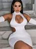 Off Shoulder Long Sleeve Bodycon Mini Dress For Women Summer Sexy Cut Out Tight Dresses Party Club Outfits White Clothing 220406