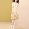 EVNISI Yellow Printed Chiffon Dress Women Summer Dresses Elegant Lace A-line Seaside Holiday Vestidos 220516