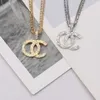 4Style Luxury Designer Double-deck Letter Pendant Necklaces 18K Gold Plated Crysatl Rhinestone Sweater Necklace for Women Wedding Party Jewerlry Accessories